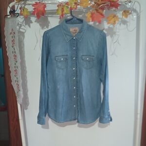 Women's Light Blue Denim Snap  Shirt